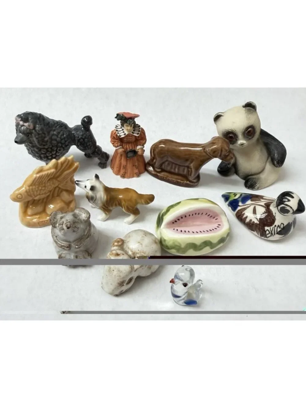 Lot 11 Mini Figures Wade Whimsies Panda Mouse Talavera Collie Poodle Bird Fish